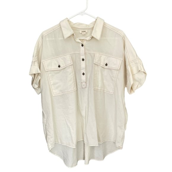 A.n.a. Tops - A.n.a. A New Approach TOP BLOUSE Size L Short cuffed sleeve Pockets